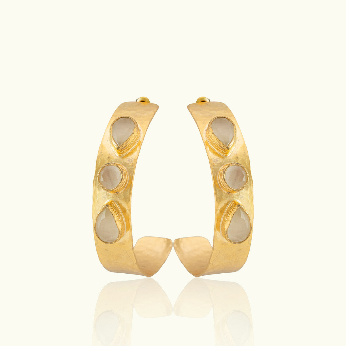 Triple Stone Gold Thick Hoops