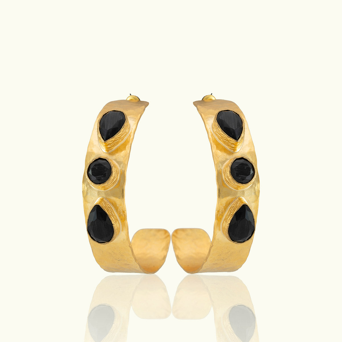 Triple Stone Gold Thick Hoops