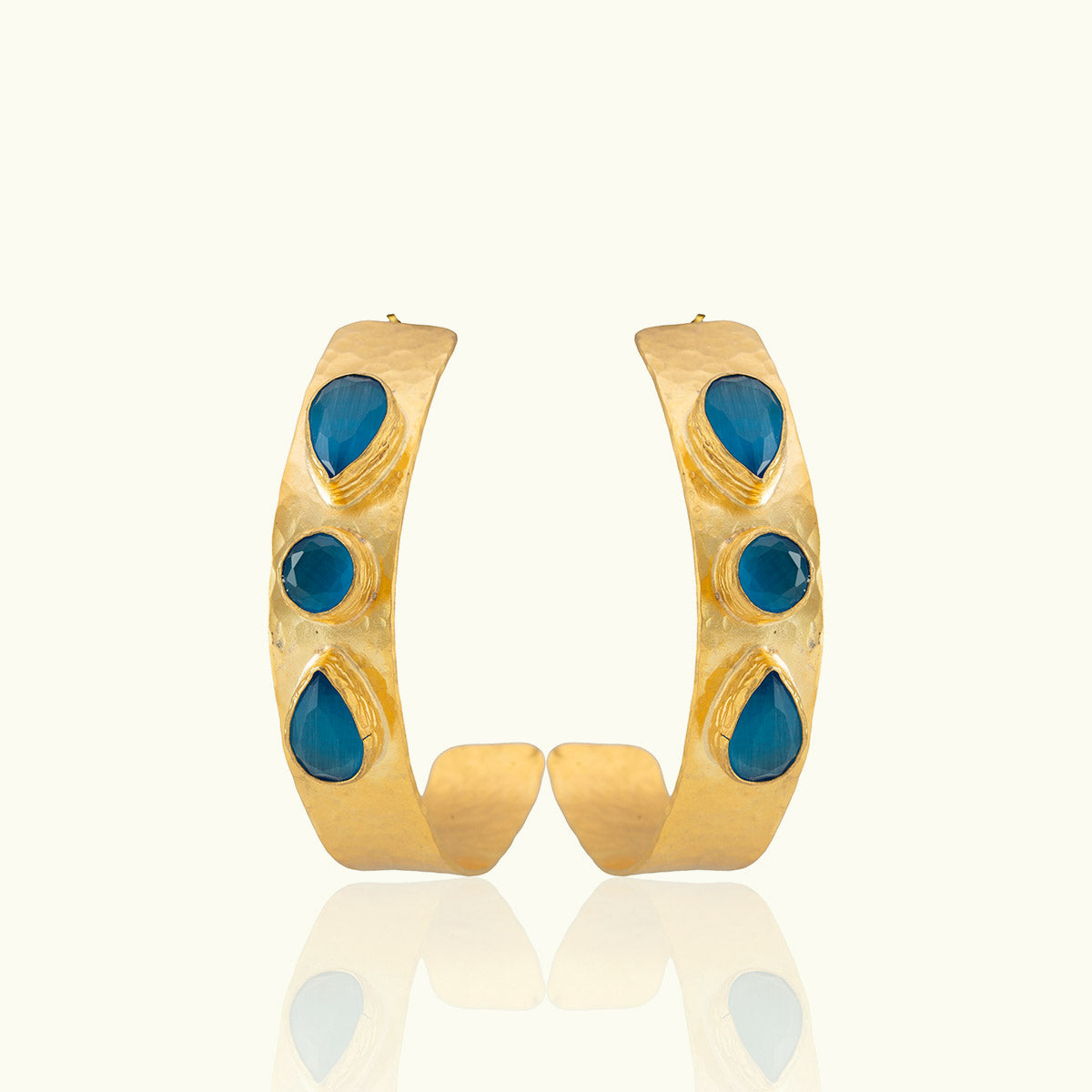 Triple Stone Gold Thick Hoops