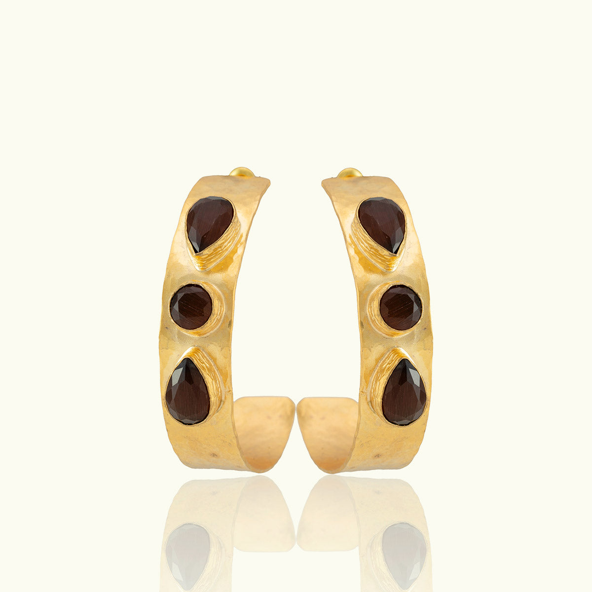 Triple Stone Gold Thick Hoops