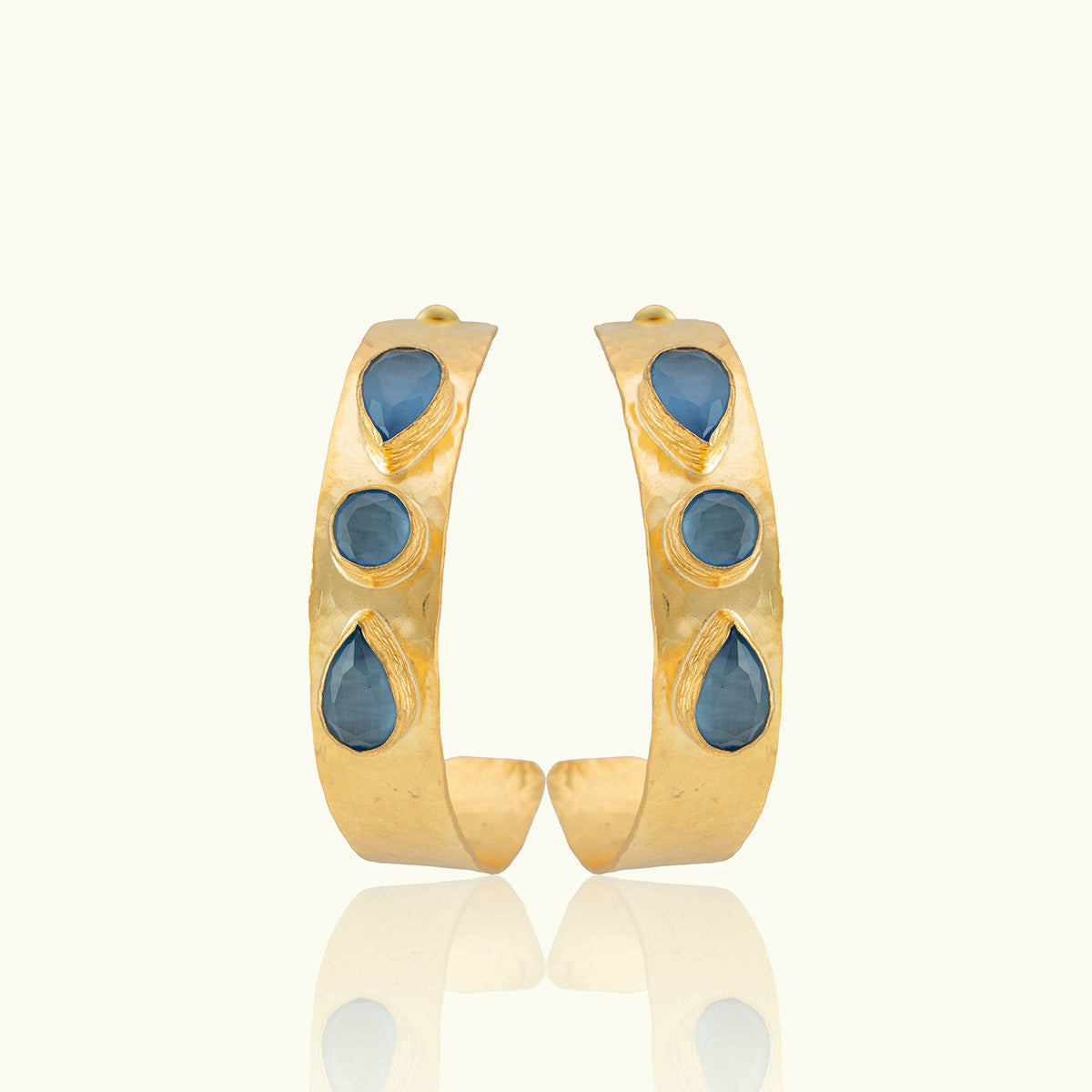 Triple Stone Gold Thick Hoops