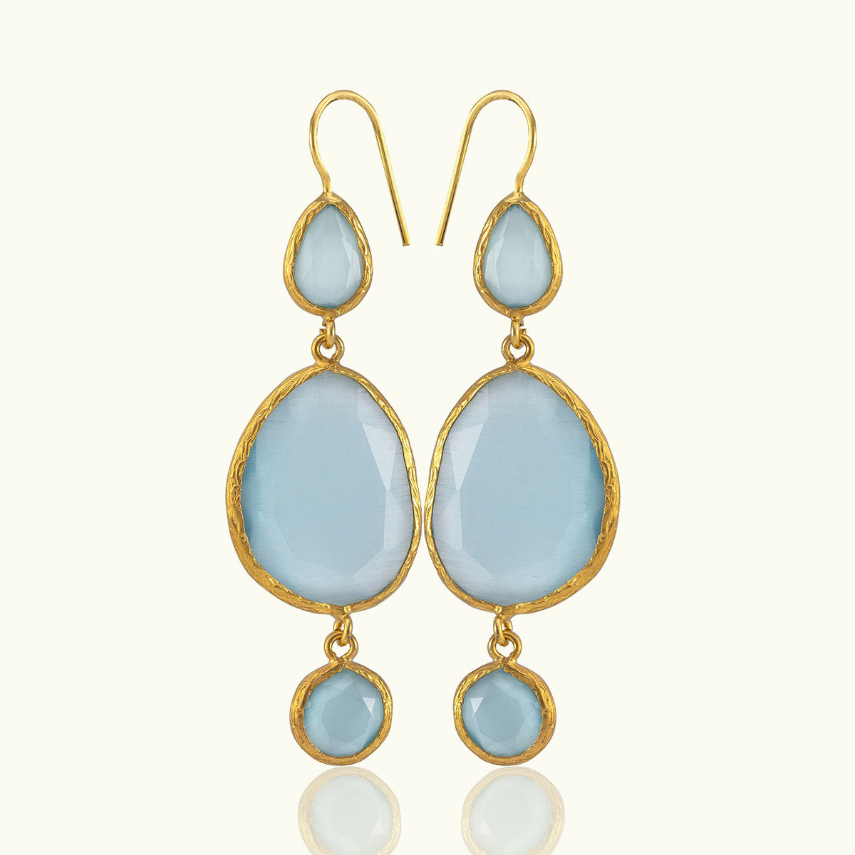 Triple Geometric Stone Gold Earrings