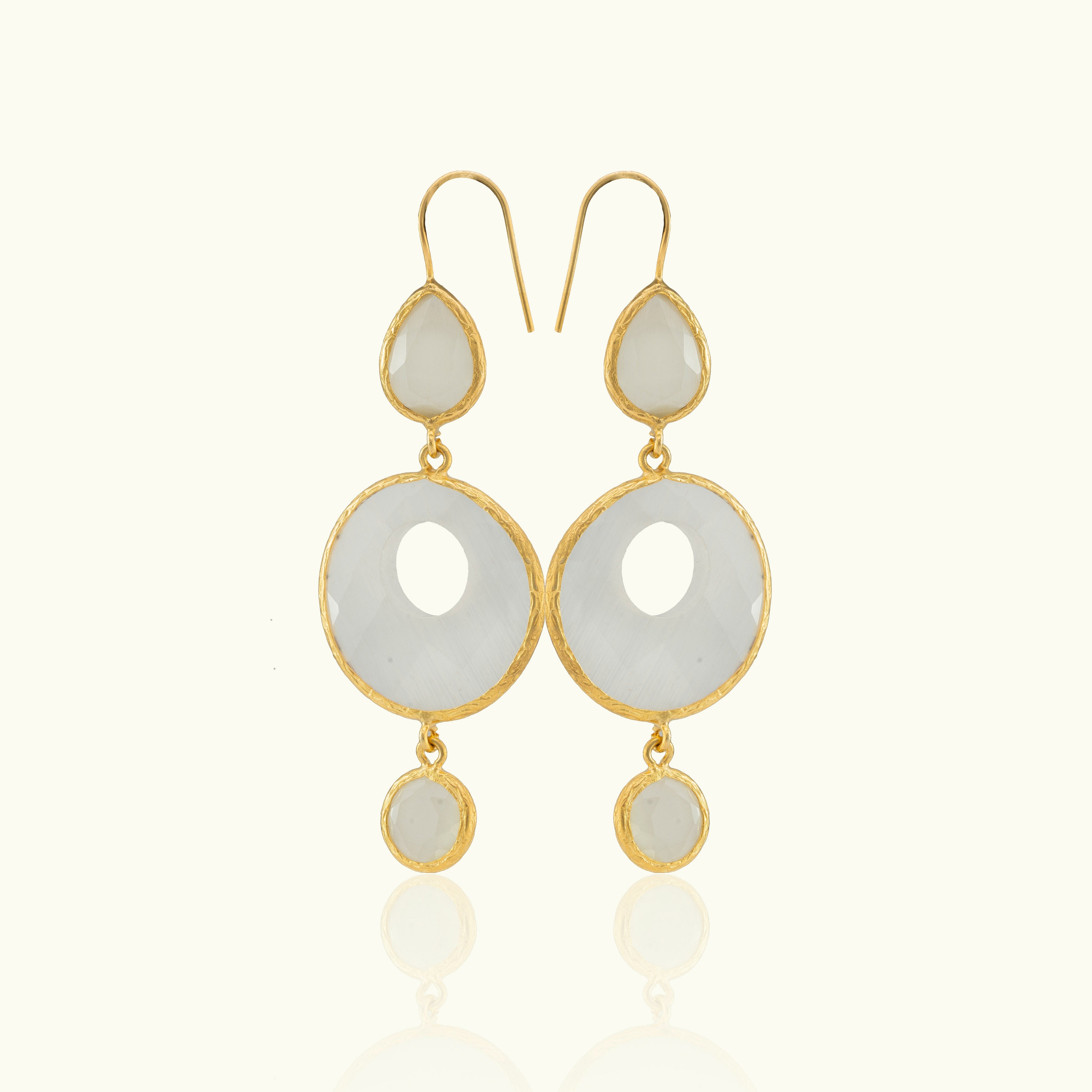 Triple Stone Bushwick Eyes Gold Earrings