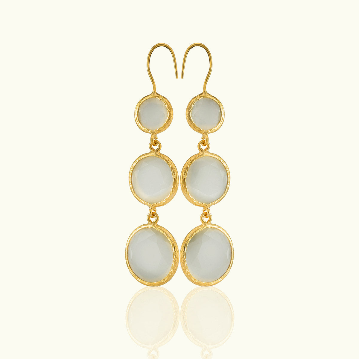 Triple Stone Gold Circle Earrings