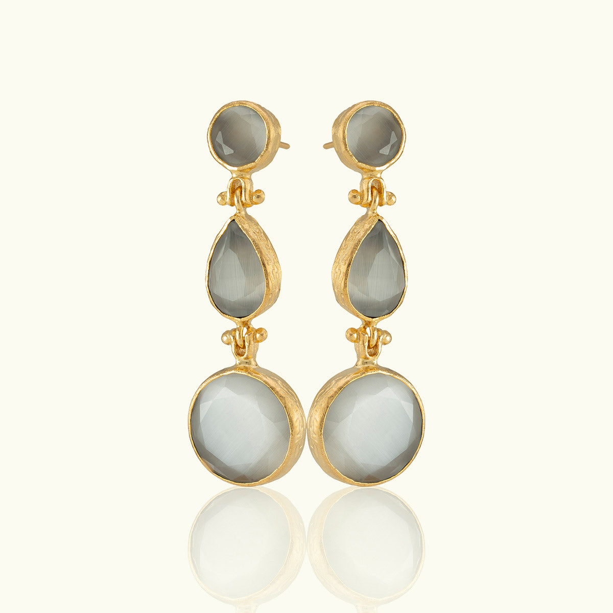 Triple Stone Gold Drop Chelsea Earrings