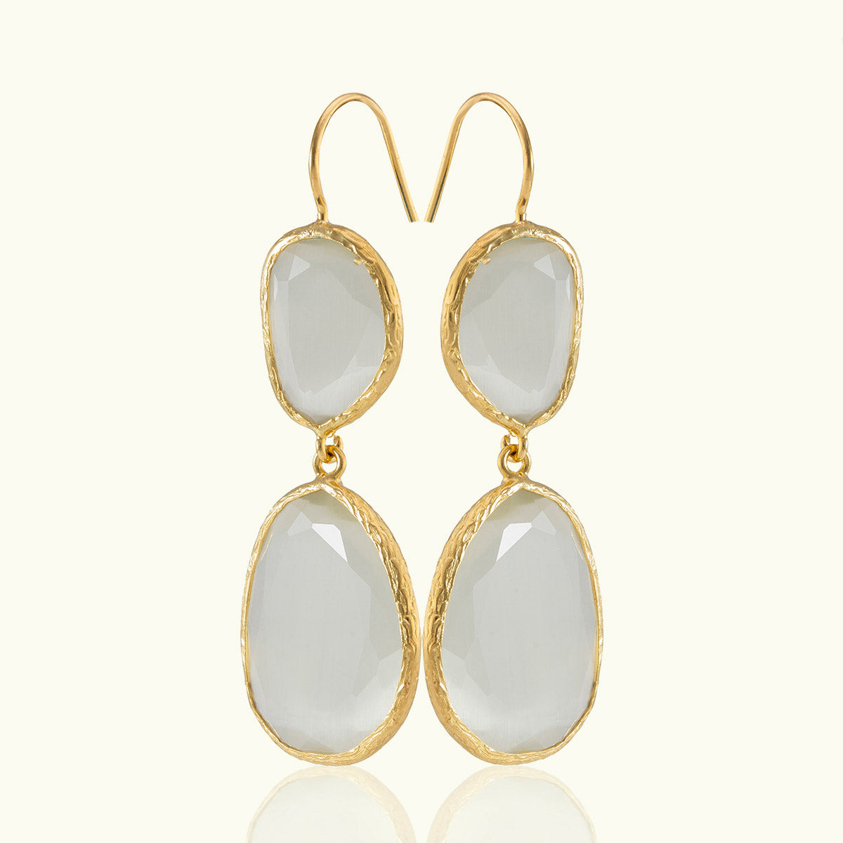 Double Stone Geometric Gold Earrings