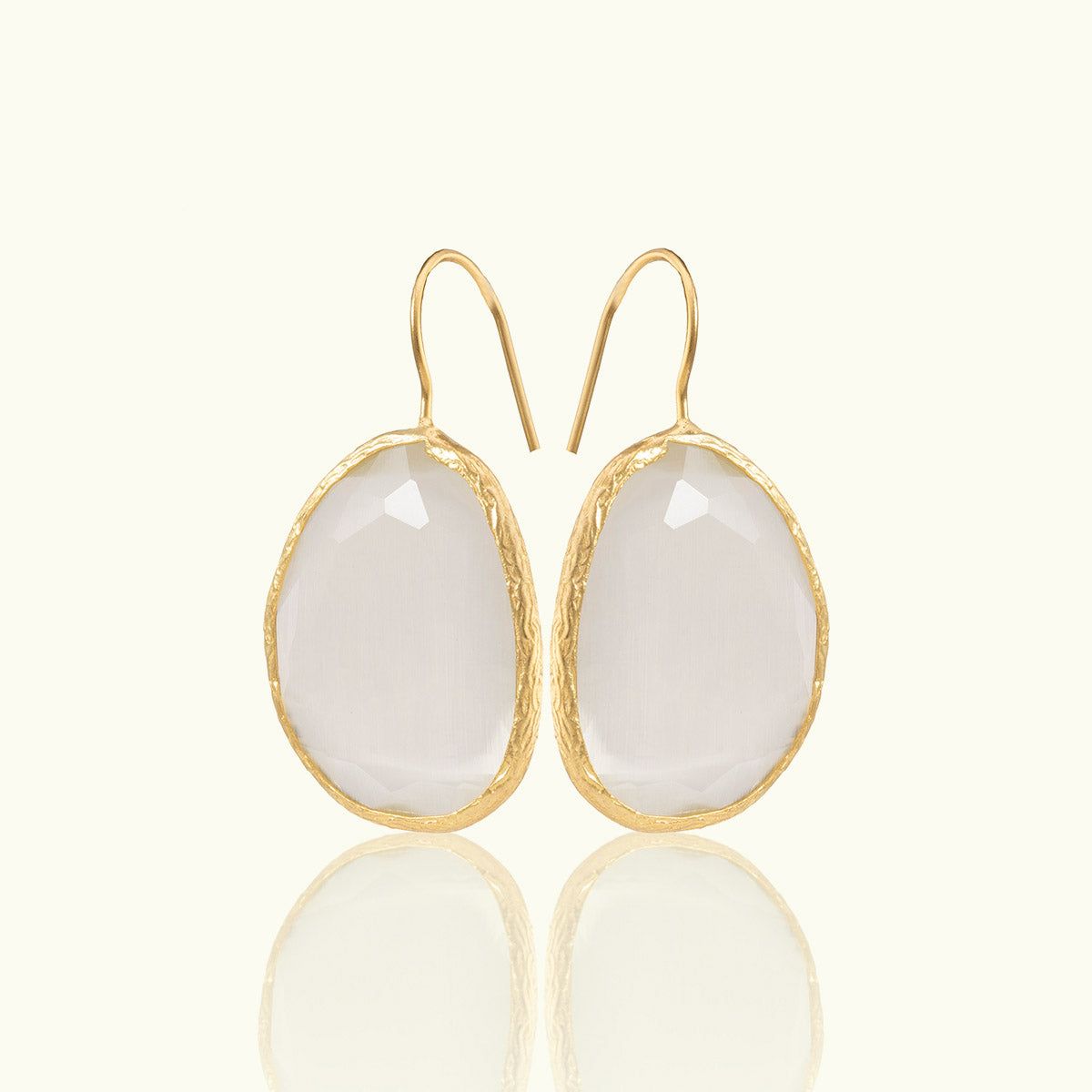 Large Single Stone Geometric Gold Earrings