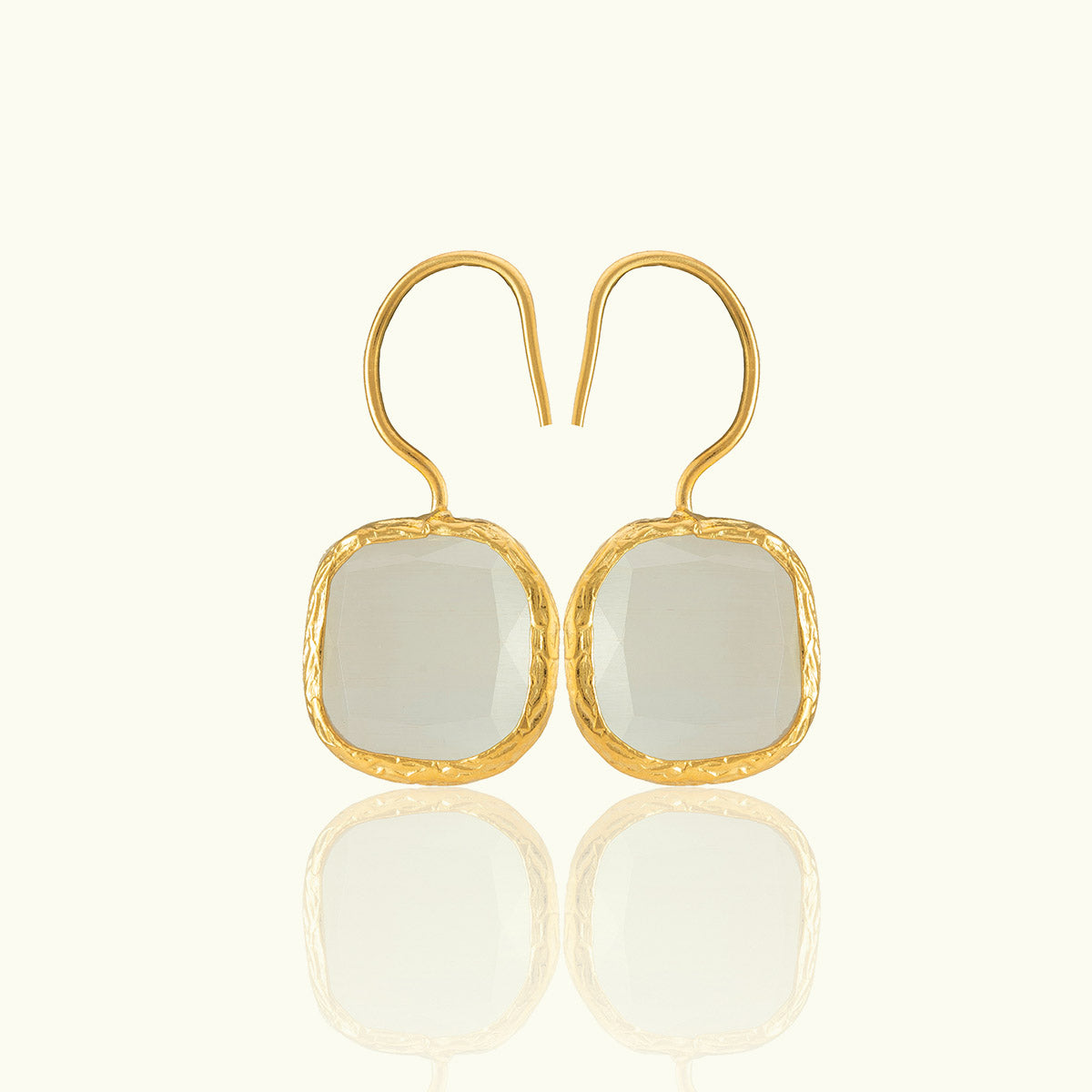 Single Square Stone Gold Earrings