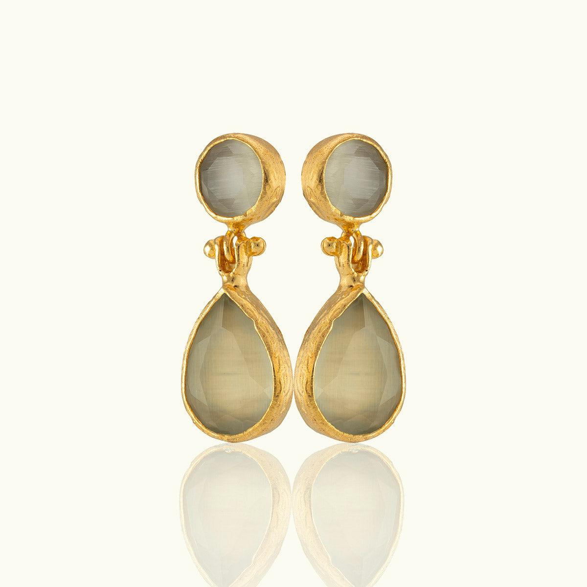 Double Stone Teardrop Gold Earrings