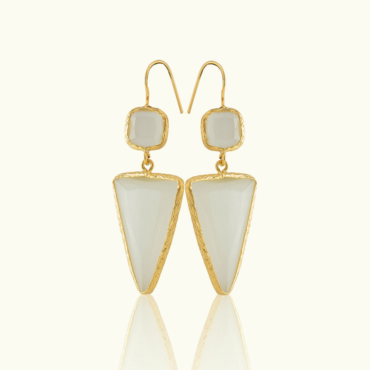 Double Stone Triangle Gold Earrings