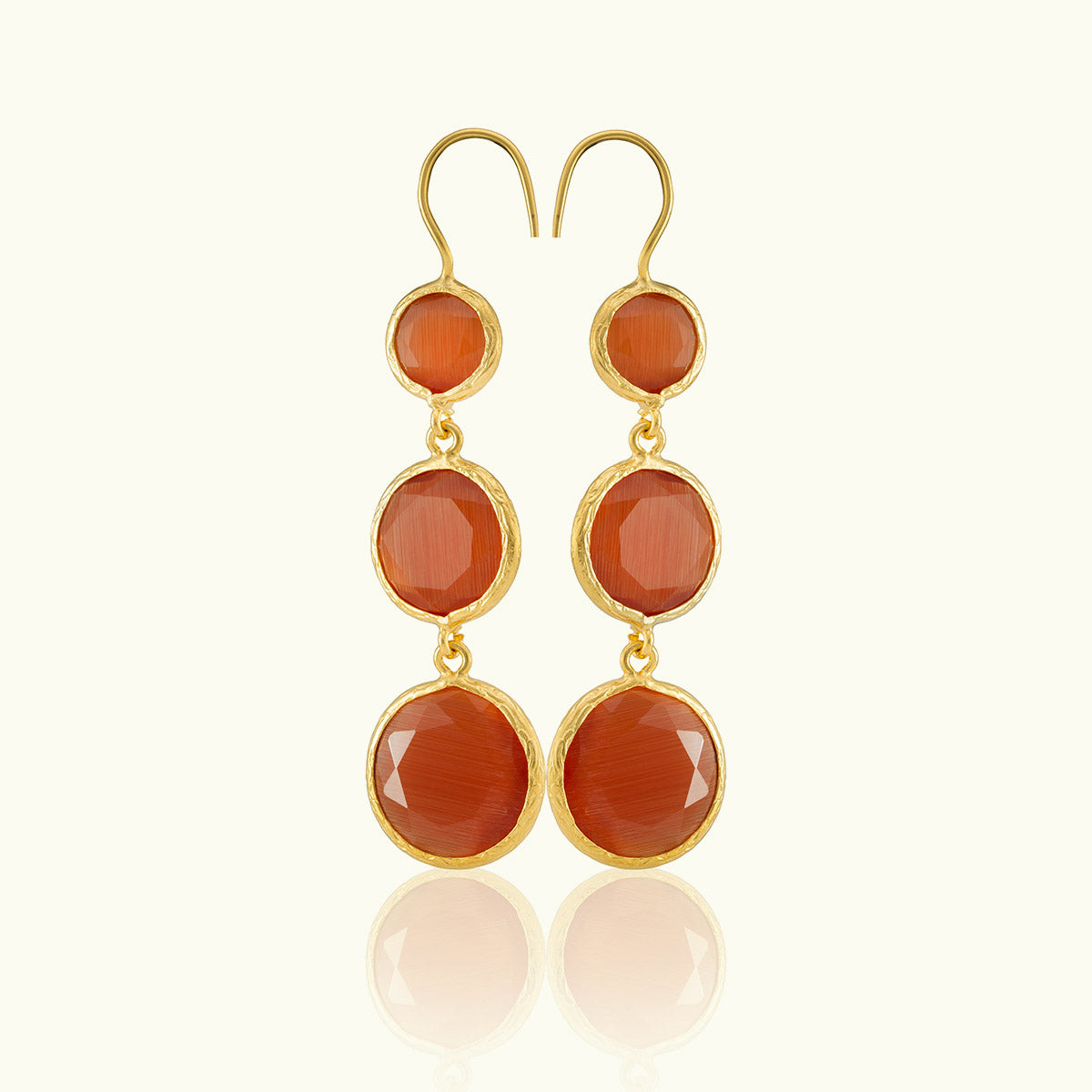 Triple Stone Gold Circle Earrings