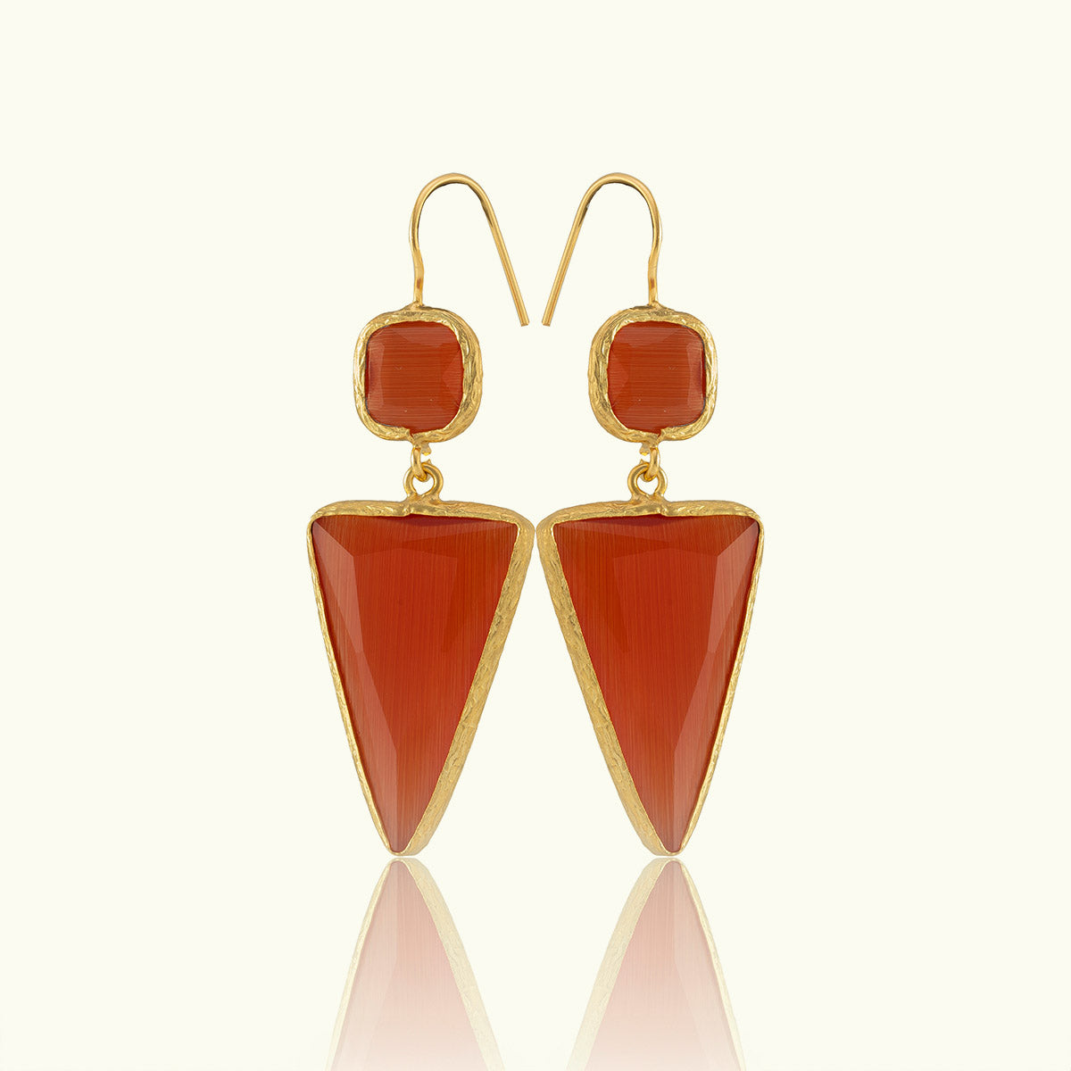 Double Stone Triangle Gold Earrings