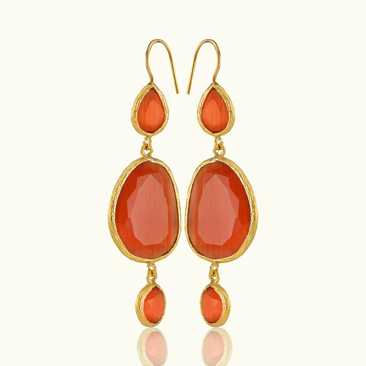 Triple Geometric Stone Gold Earrings