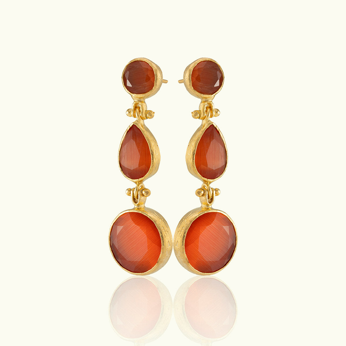 Triple Stone Gold Drop Chelsea Earrings