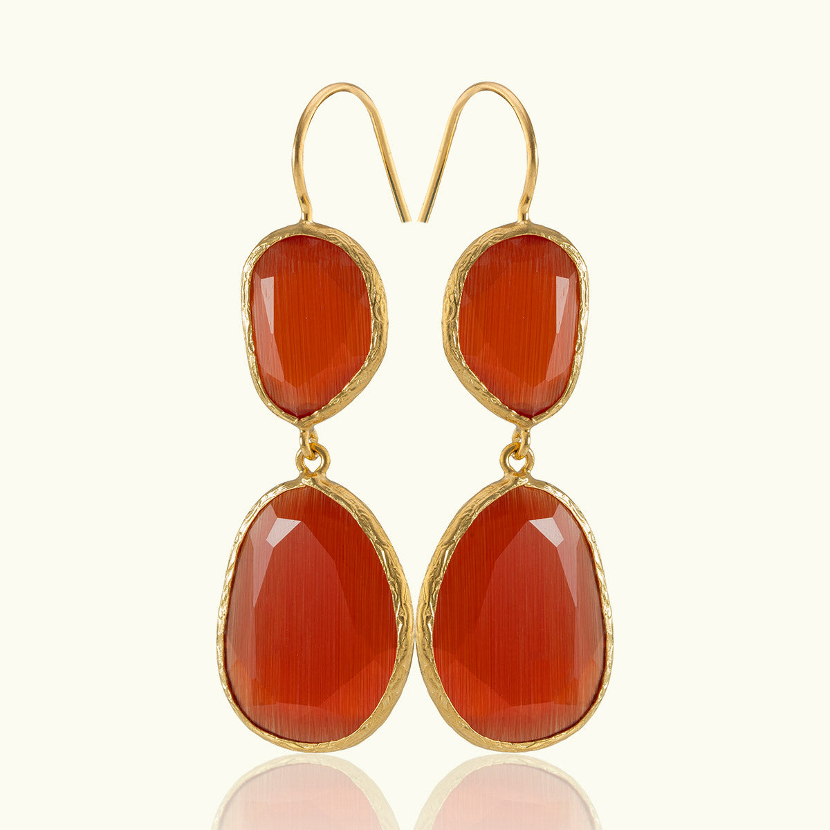 Double Stone Geometric Gold Earrings