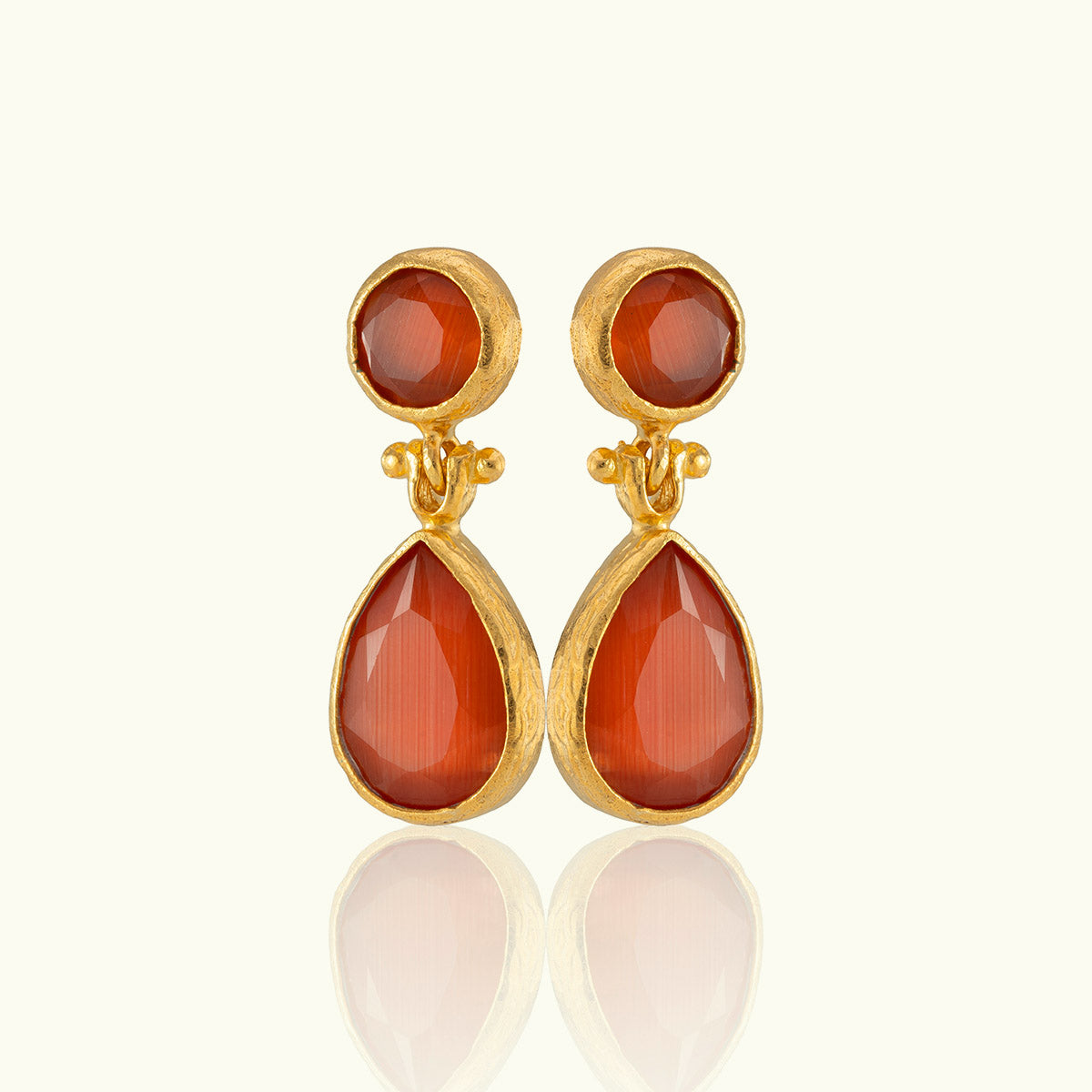 Double Stone Teardrop Gold Earrings