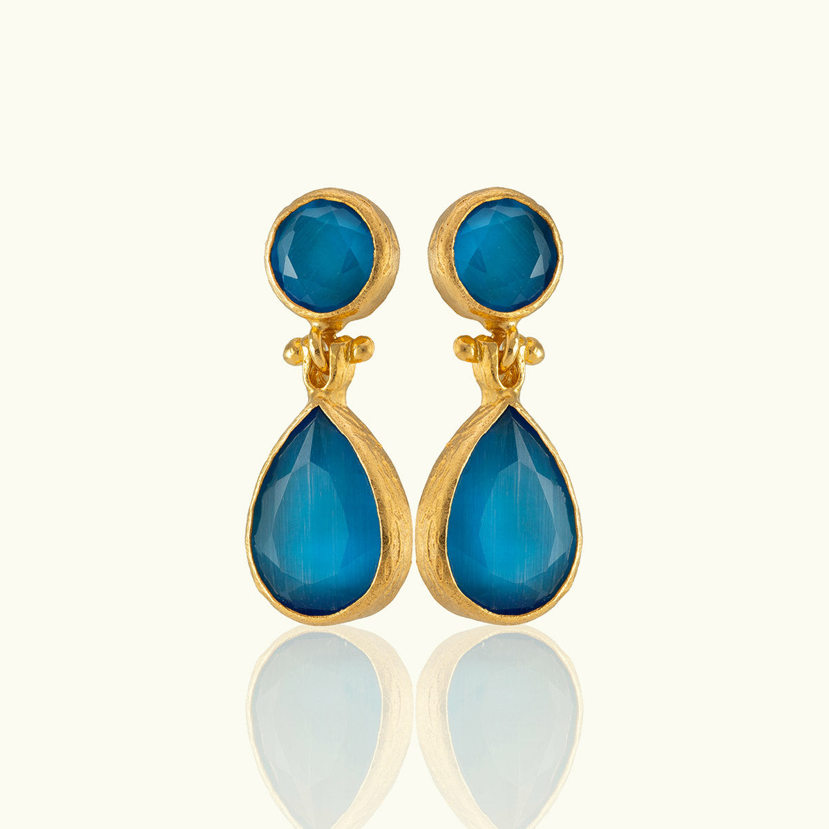 Double Stone Teardrop Gold Earrings