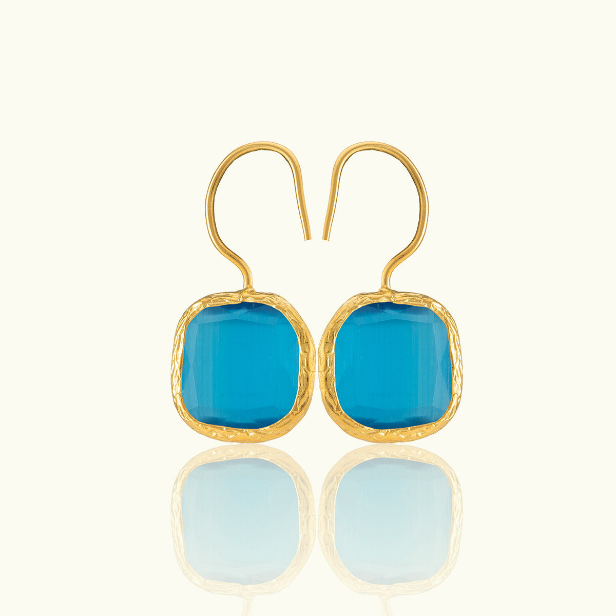 Single Square Stone Gold Earrings