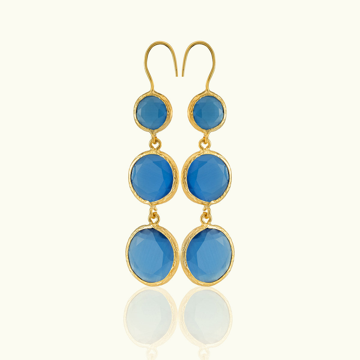 Triple Stone Gold Circle Earrings