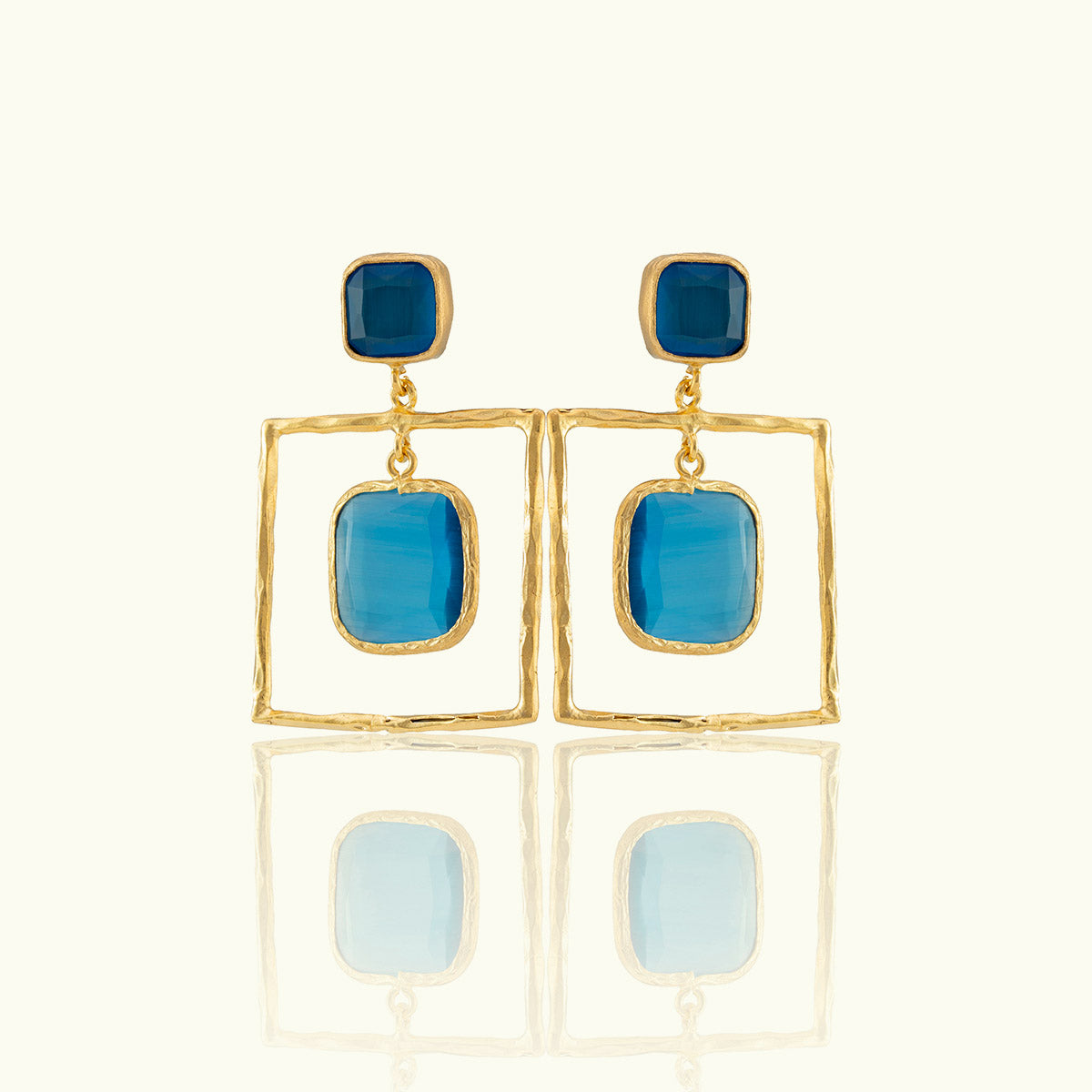 Double Frame Square Stone Gold Earrings