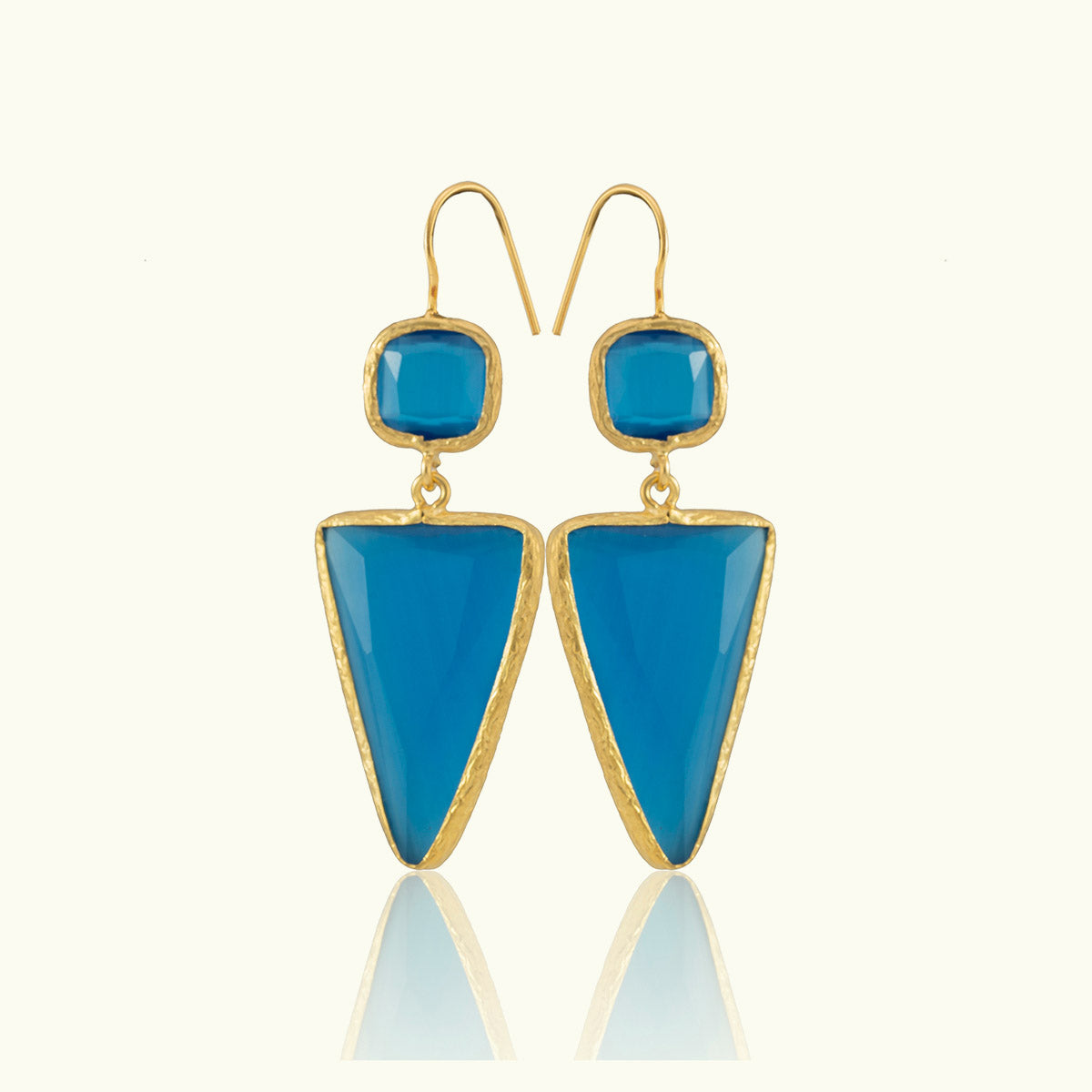 Double Stone Triangle Gold Earrings