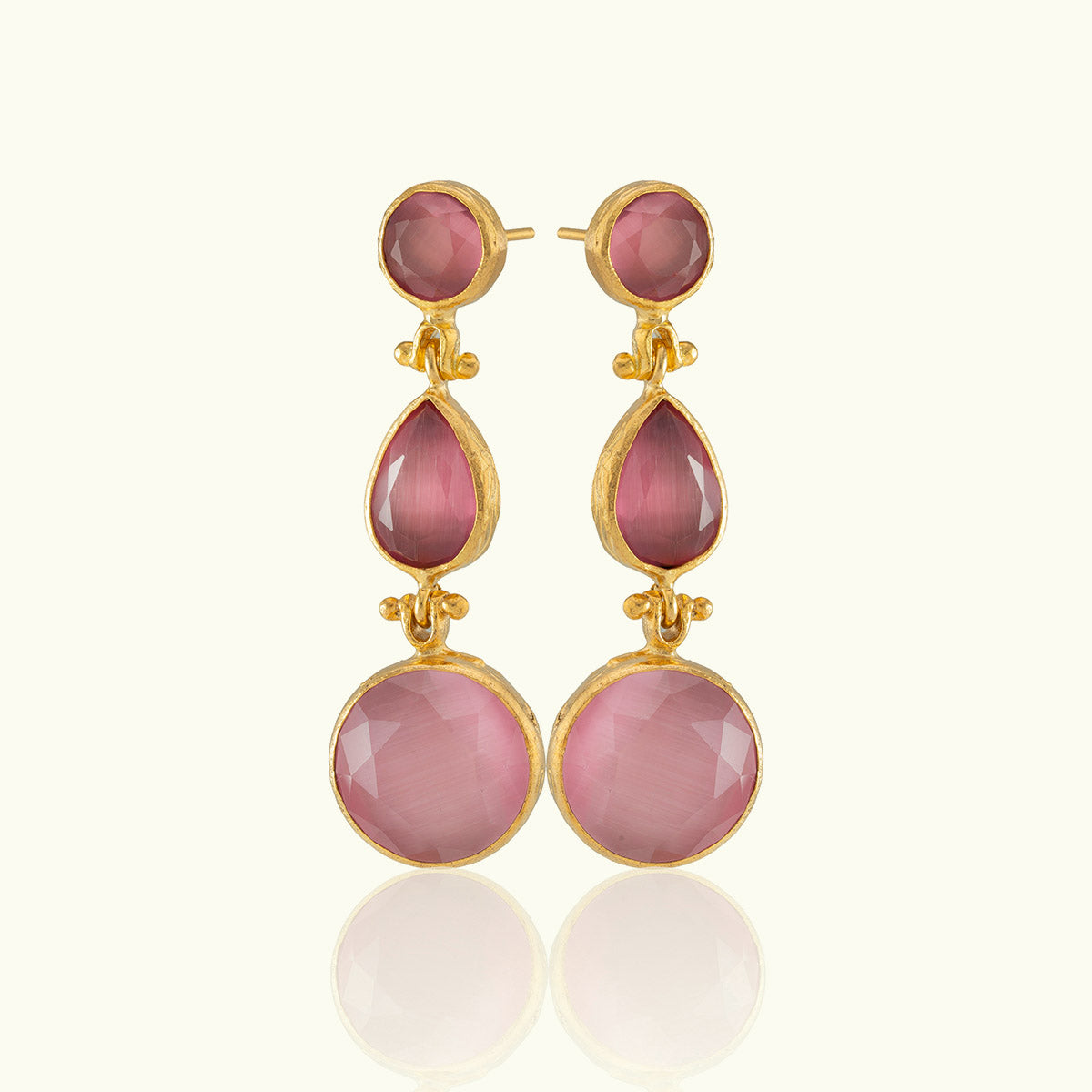 Triple Stone Gold Drop Chelsea Earrings