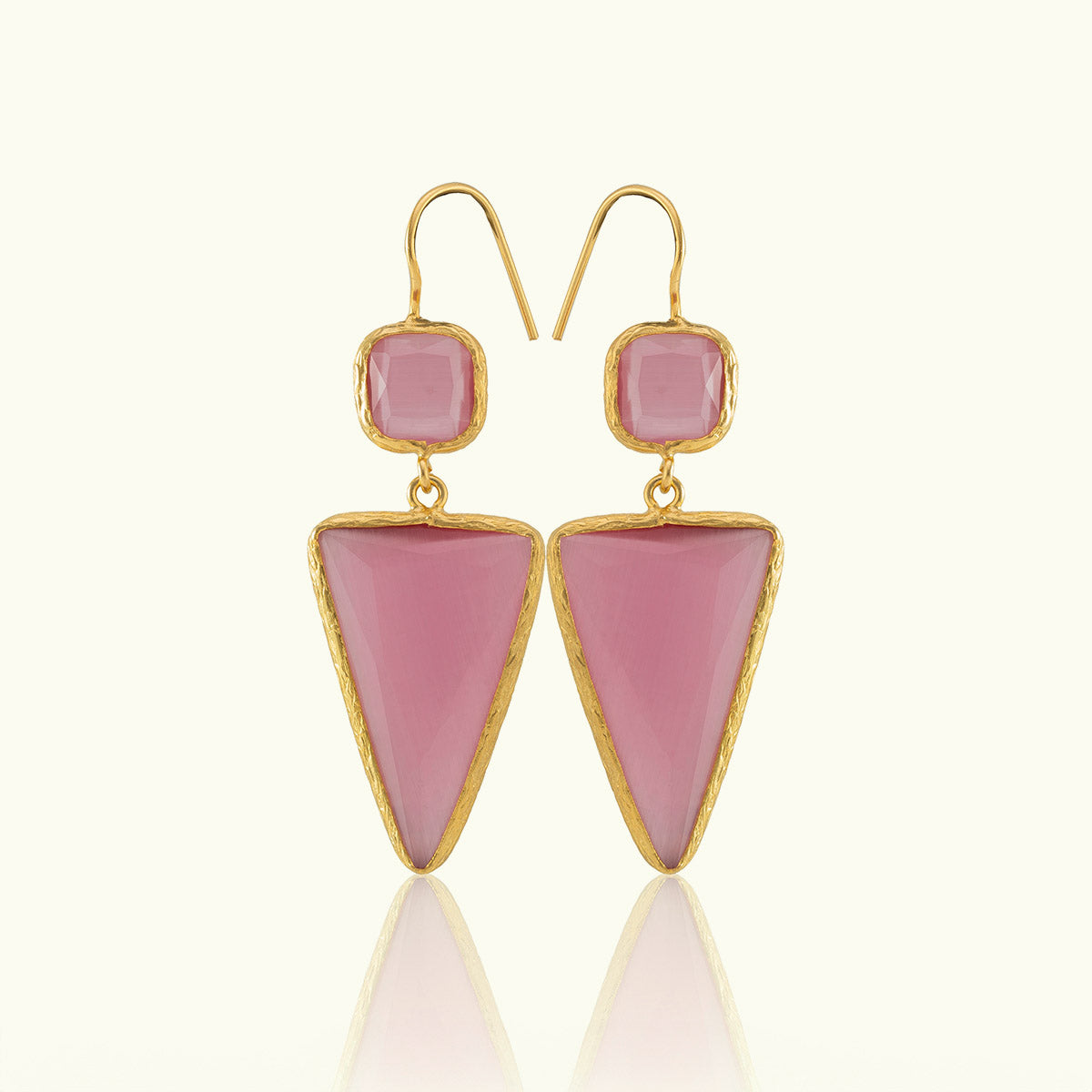 Double Stone Triangle Gold Earrings