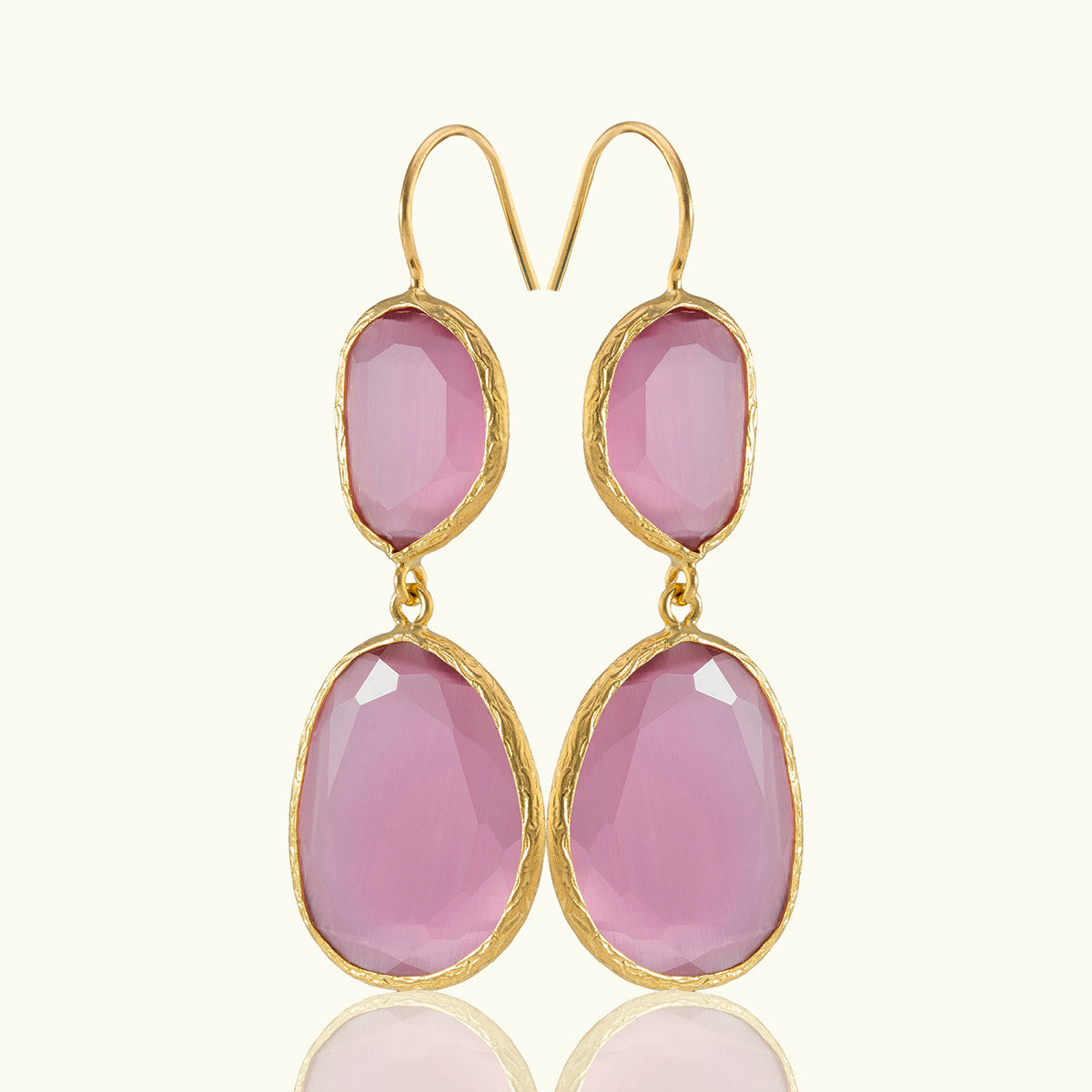 Double Stone Geometric Gold Earrings