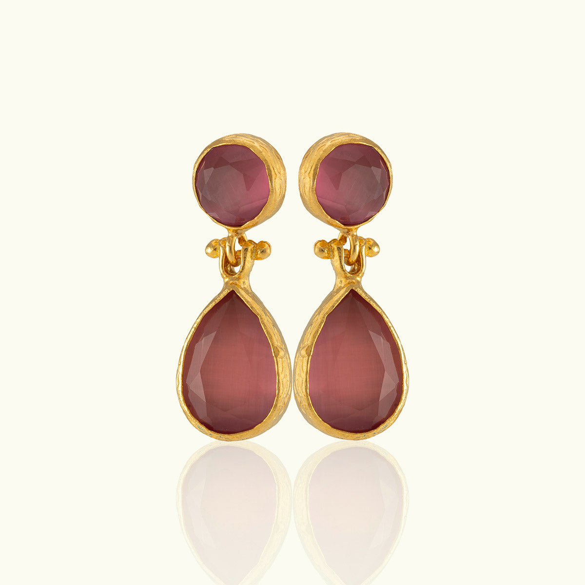 Double Stone Teardrop Gold Earrings