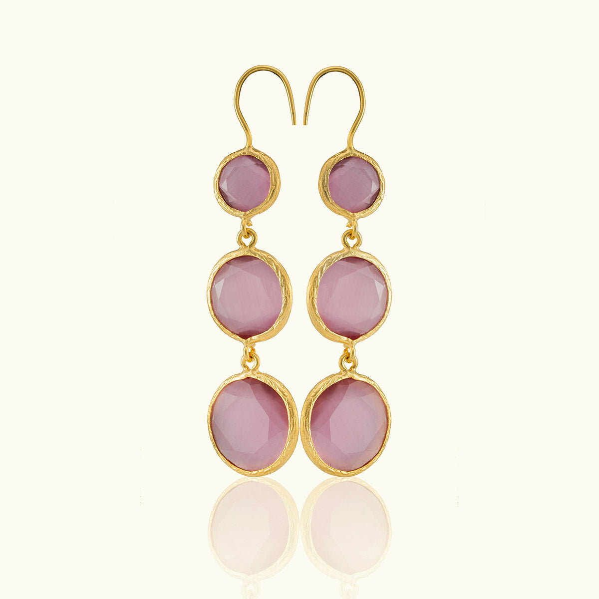 Triple Stone Gold Circle Earrings