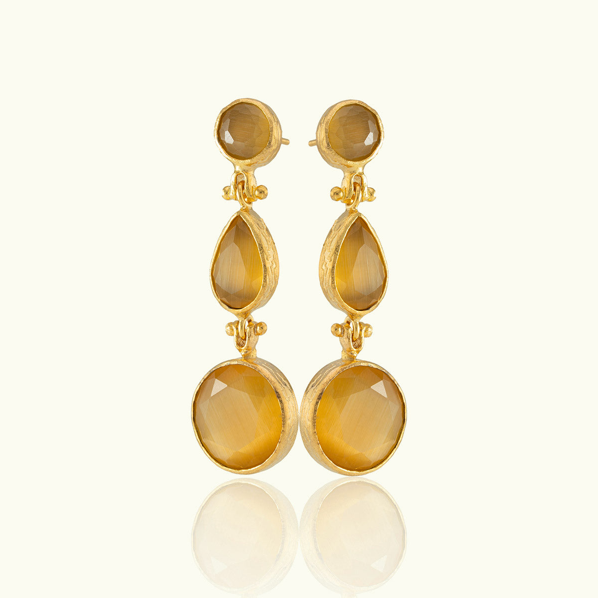 Triple Stone Gold Drop Chelsea Earrings