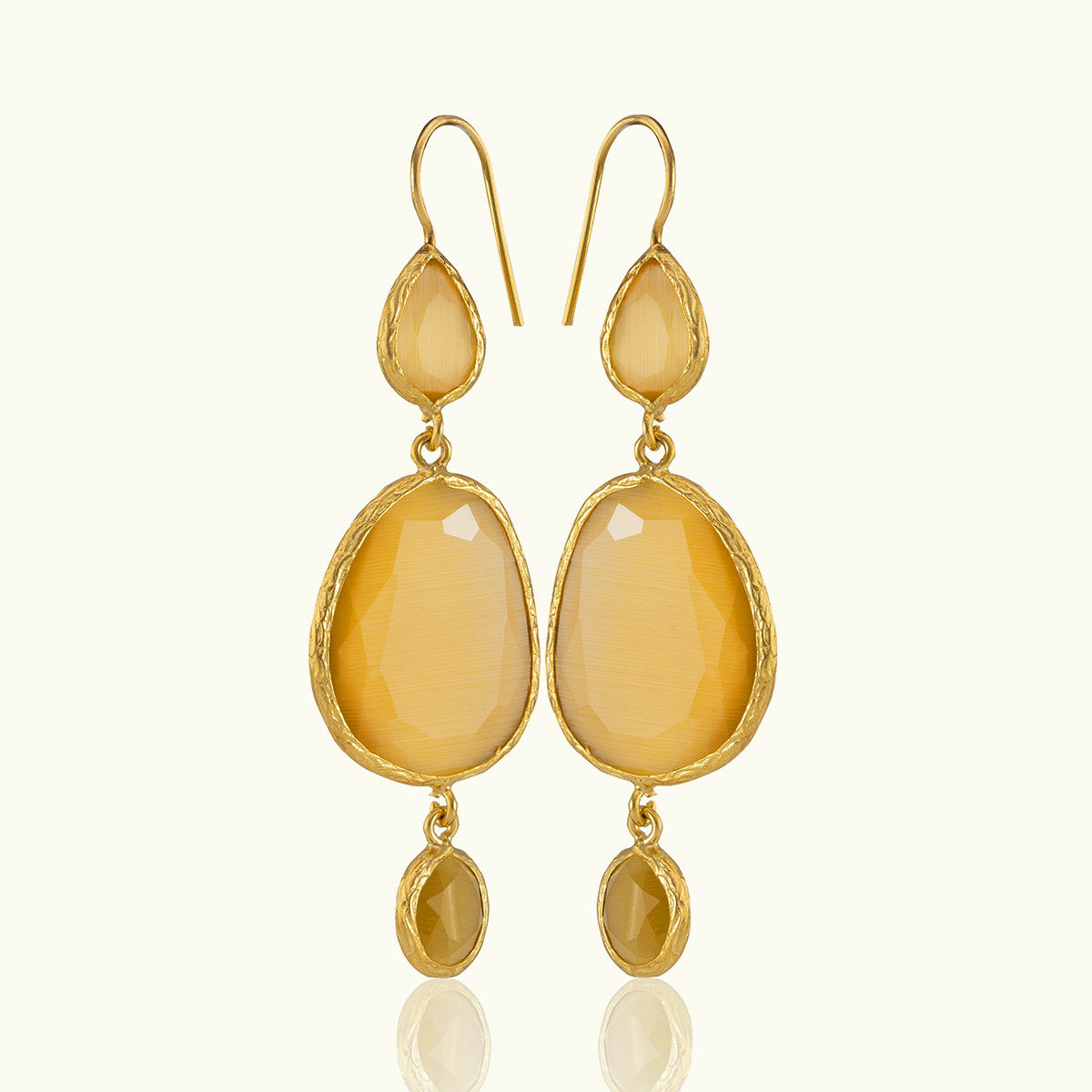 Triple Geometric Stone Gold Earrings