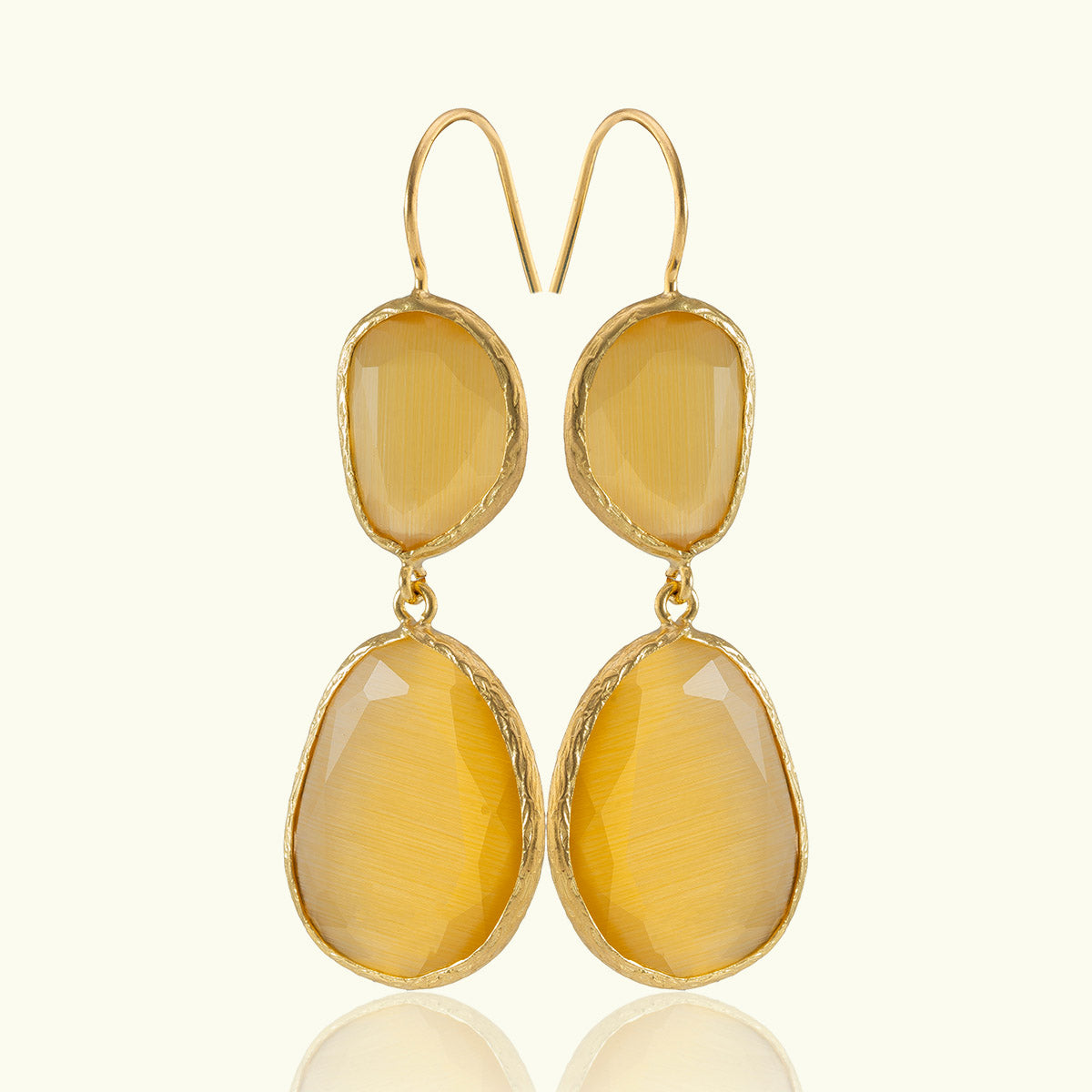 Double Stone Geometric Gold Earrings