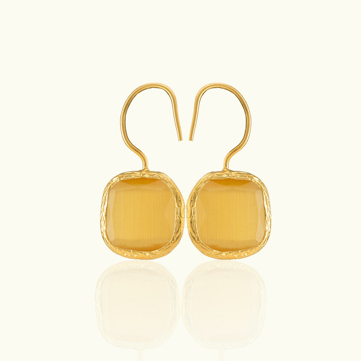 Single Square Stone Gold Earrings