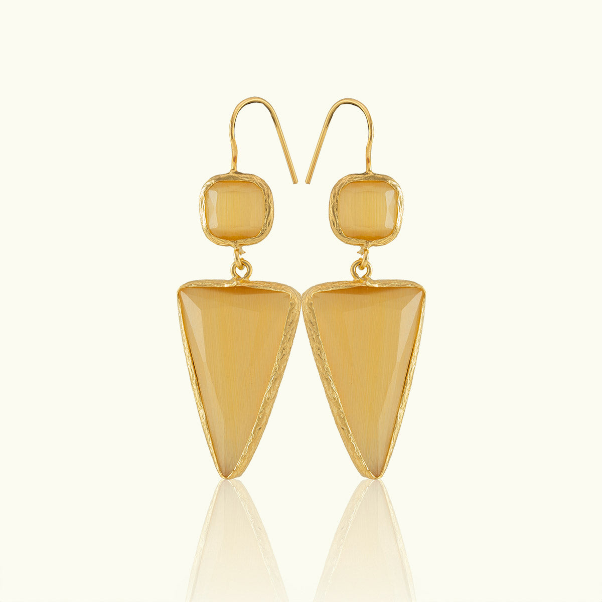 Double Stone Triangle Gold Earrings