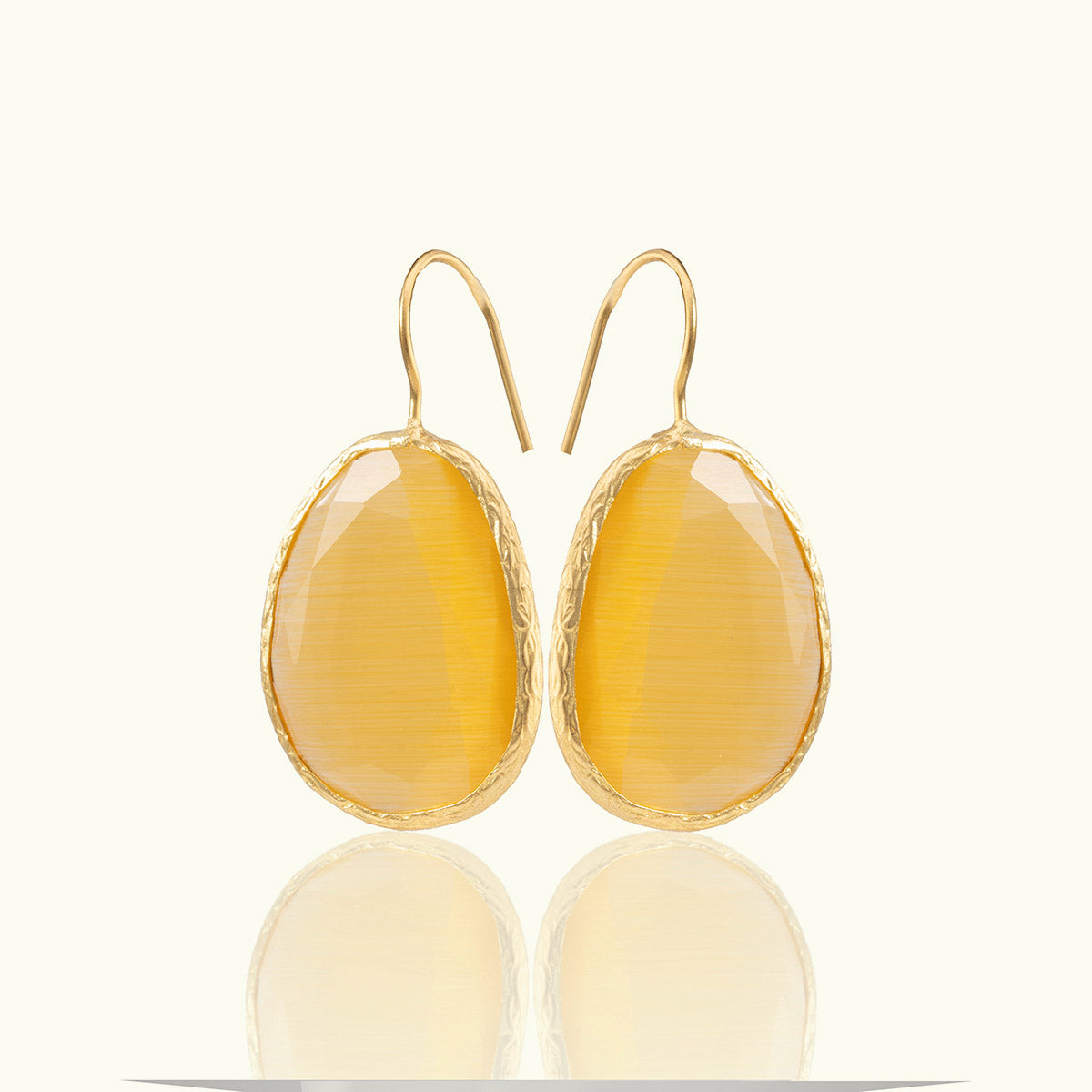 Large Single Stone Geometric Gold Earrings