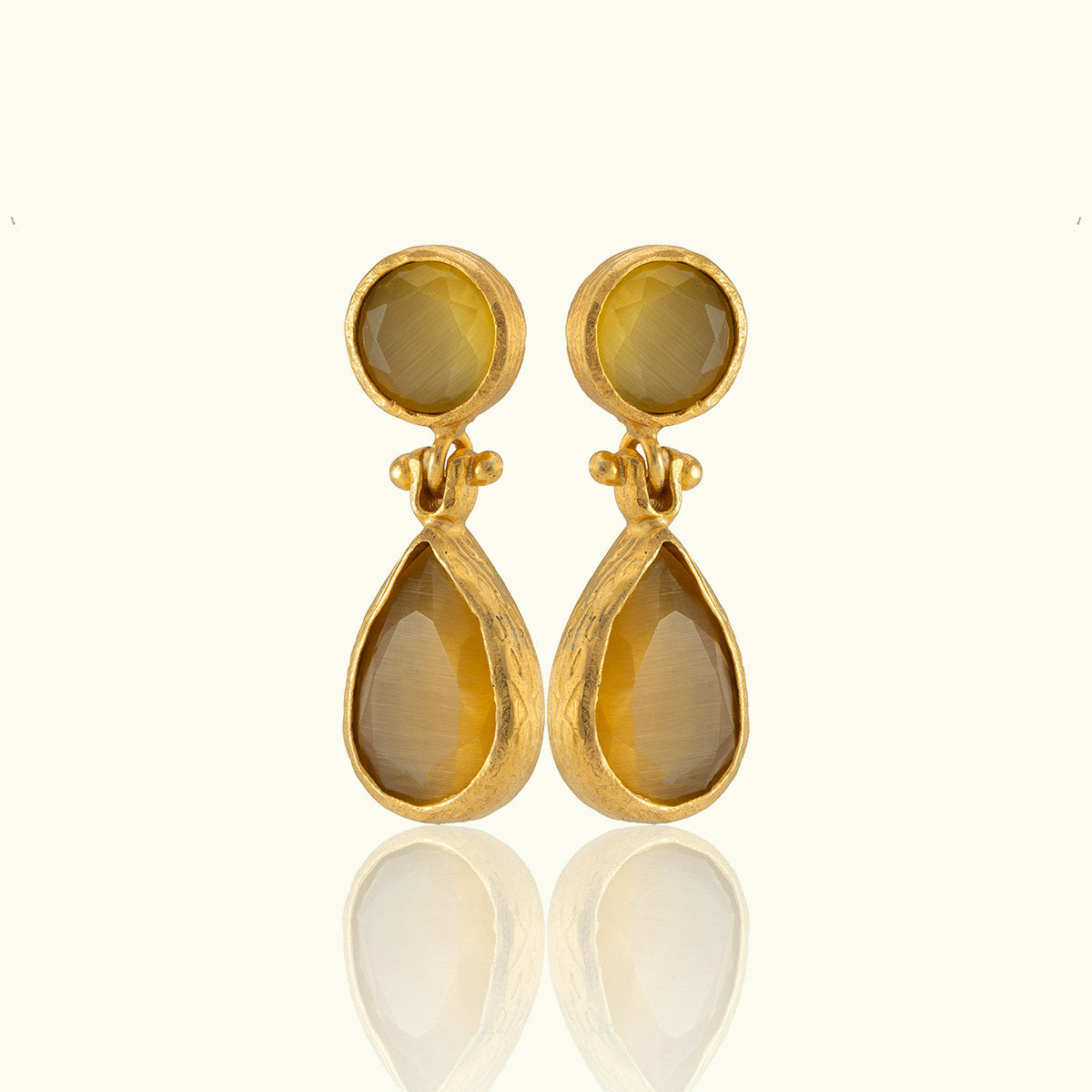 Double Stone Teardrop Gold Earrings