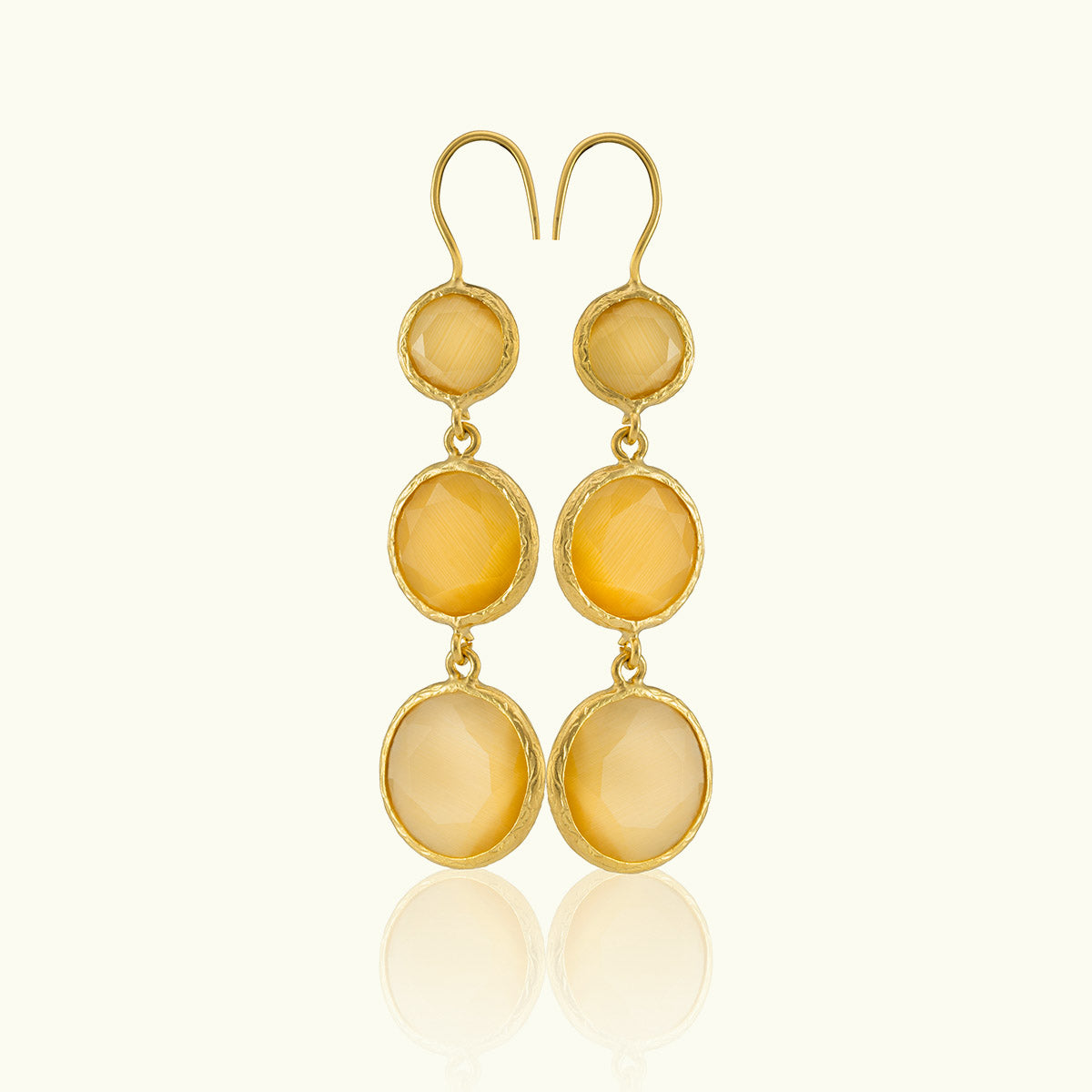 Triple Stone Gold Circle Earrings