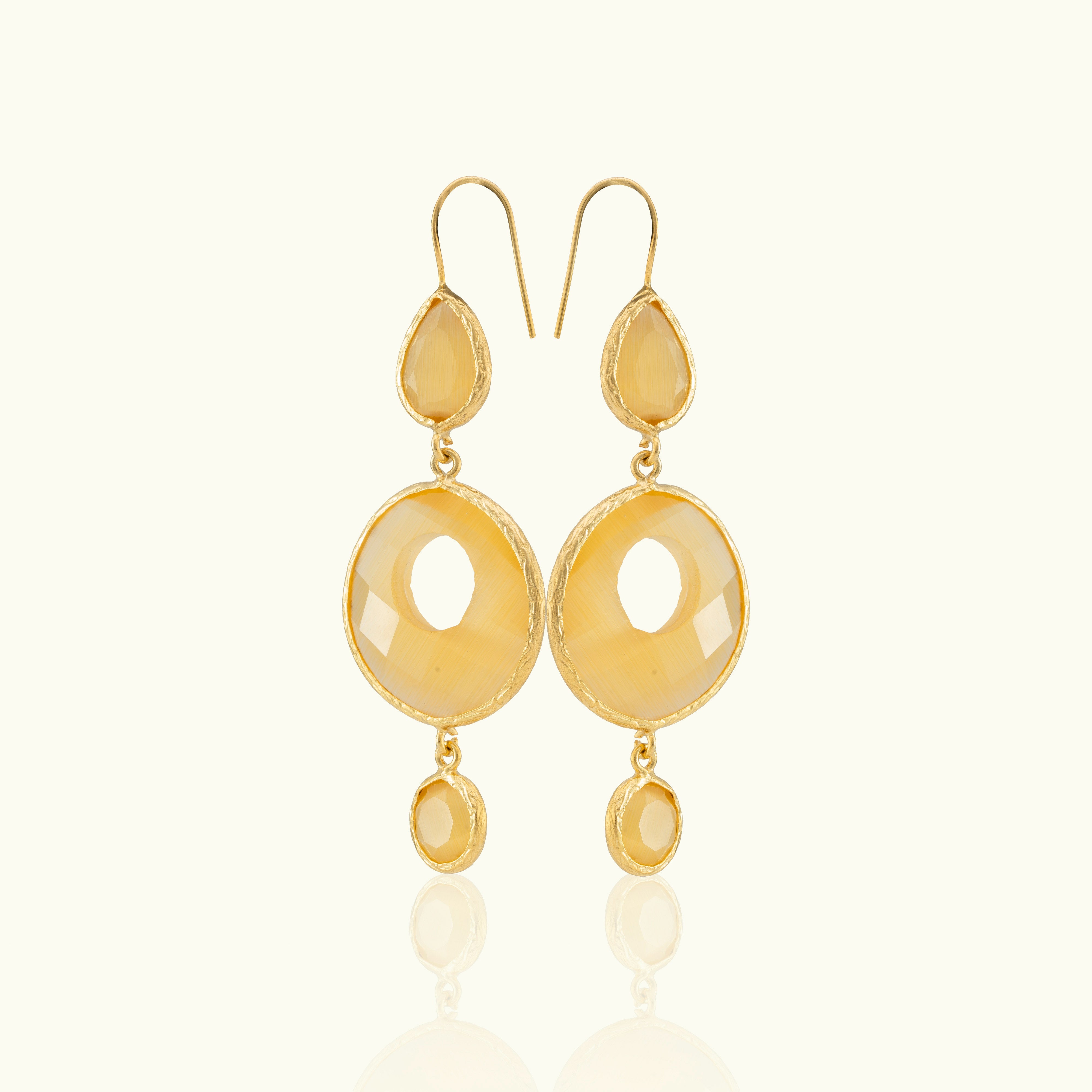 Triple Stone Bushwick Eyes Gold Earrings