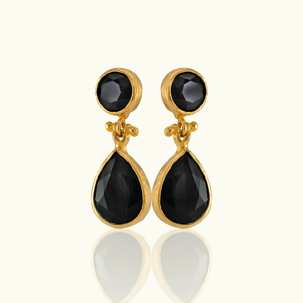 Double Stone Teardrop Gold Earrings