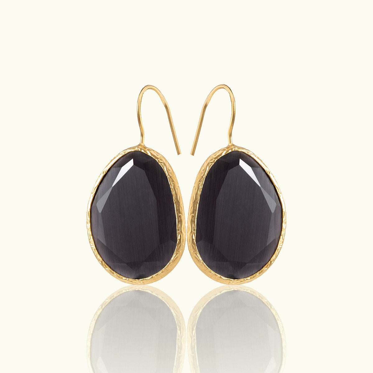 Large Single Stone Geometric Gold Earrings