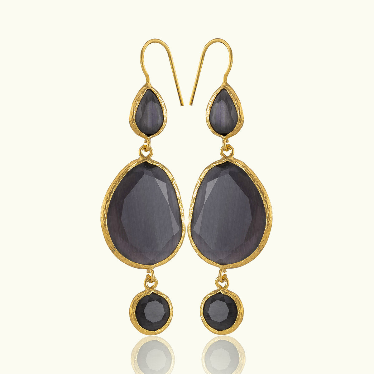 Triple Geometric Stone Gold Earrings