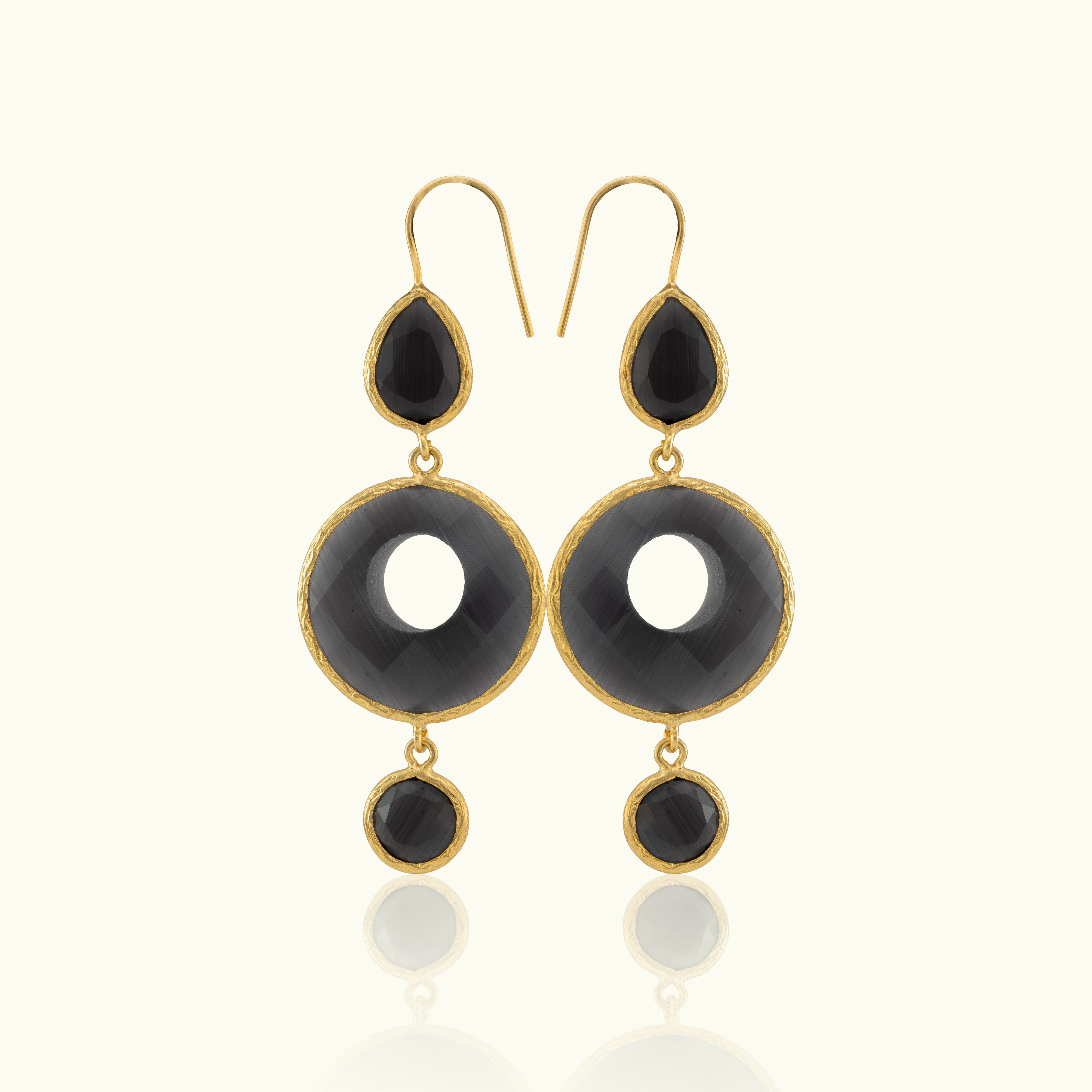 Triple Stone Bushwick Eyes Gold Earrings