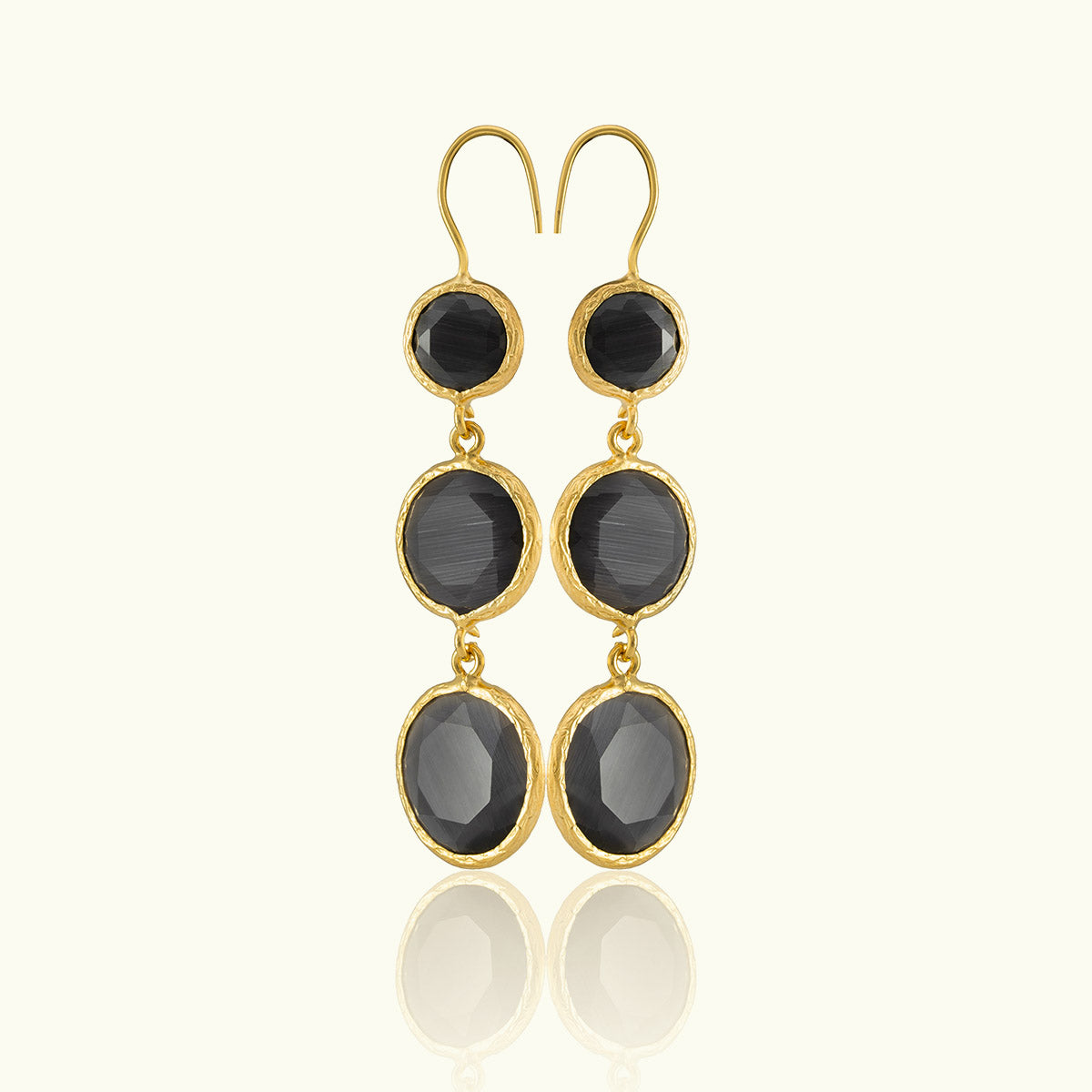 Triple Stone Gold Circle Earrings