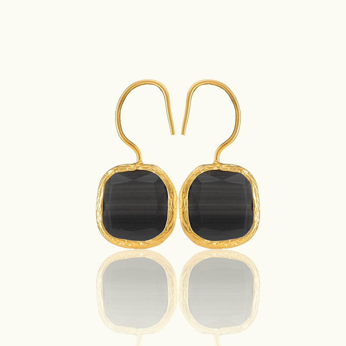 Single Square Stone Gold Earrings