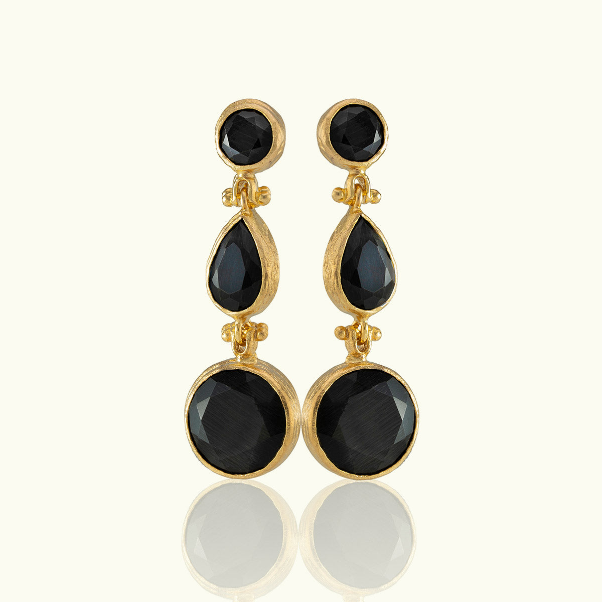 Triple Stone Gold Drop Chelsea Earrings