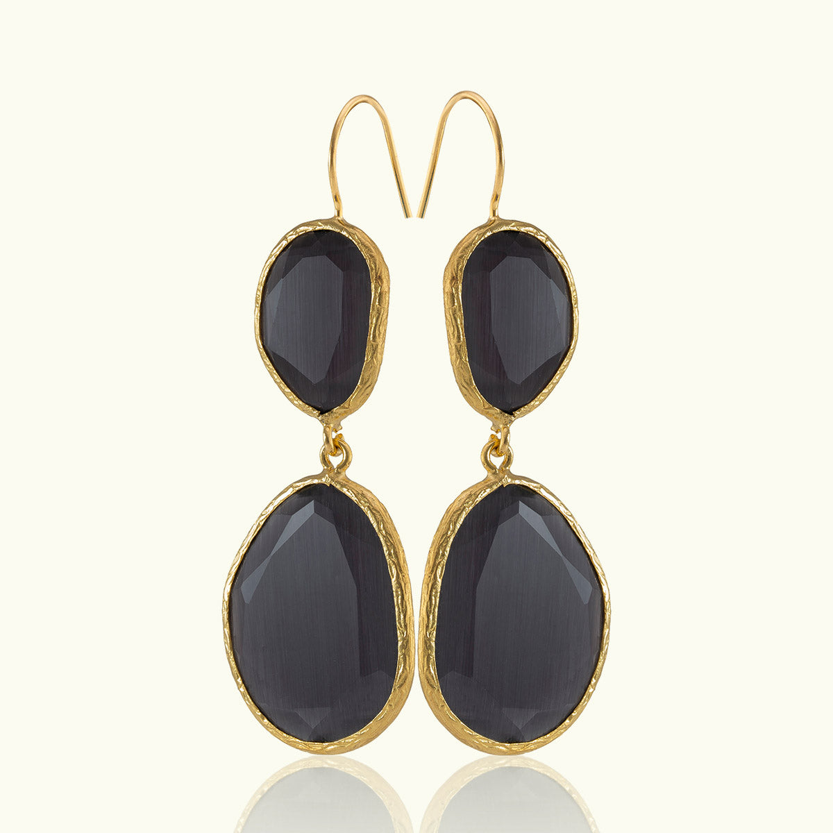 Double Stone Geometric Gold Earrings