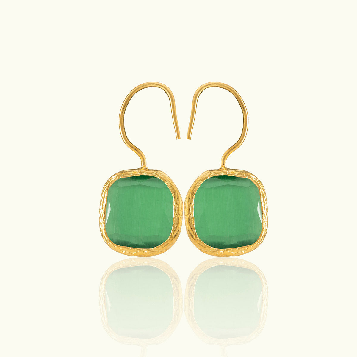 Single Square Stone Gold Earrings