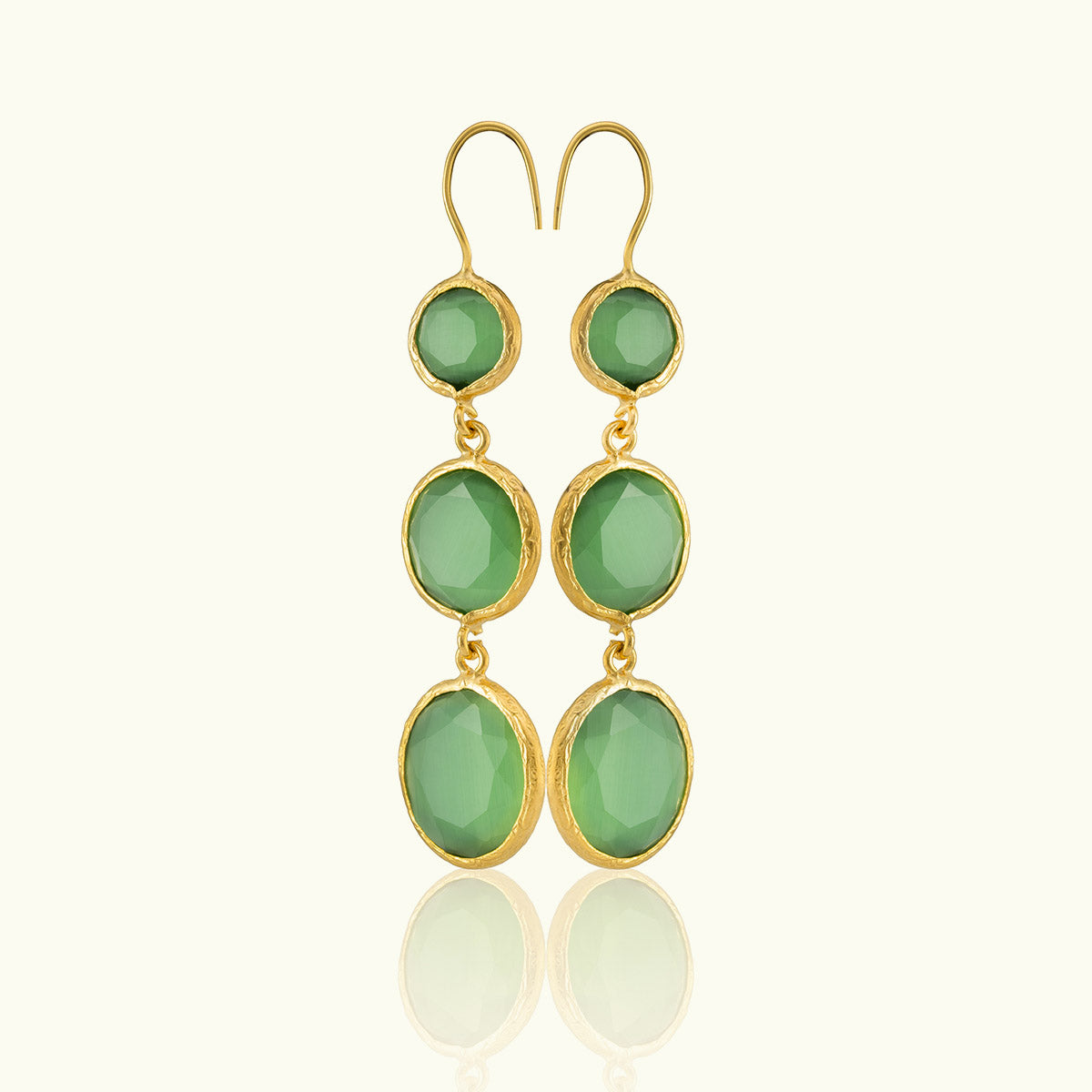 Triple Stone Gold Circle Earrings