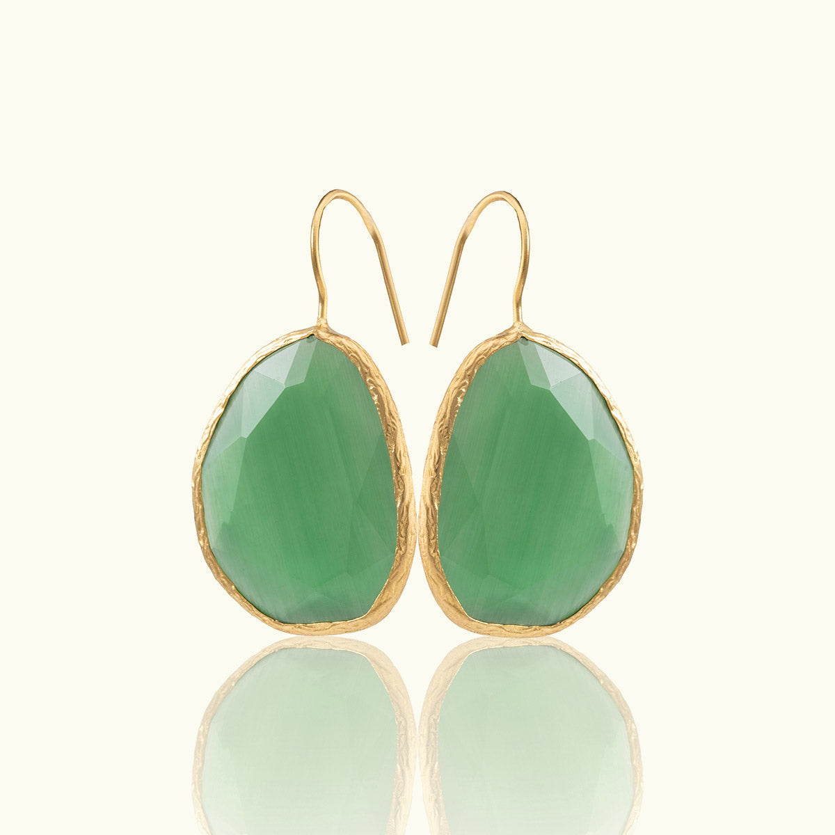 Large Single Stone Geometric Gold Earrings